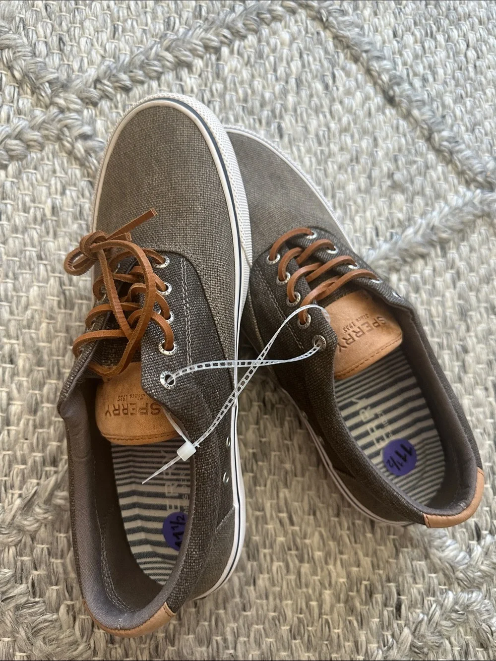 Sperry Brown Canvas Boat Shoes with White Laces